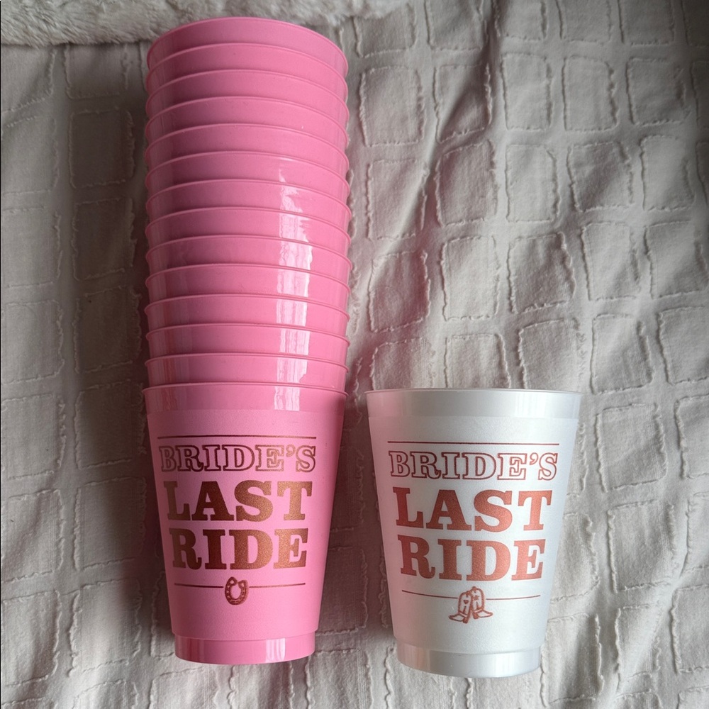 Bride's Last Ride Pink and White Cups